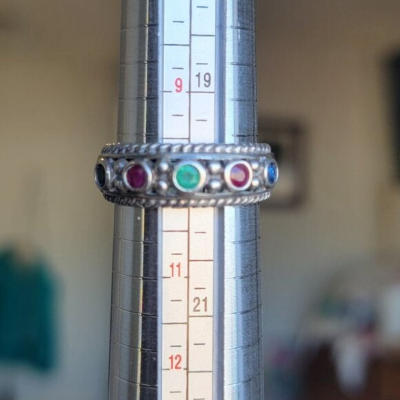 Vintage Thai Silver Sapphire, ruby emerald CNA Ring Rope coil sz 10/ 10.5 - Picture 7 of 8